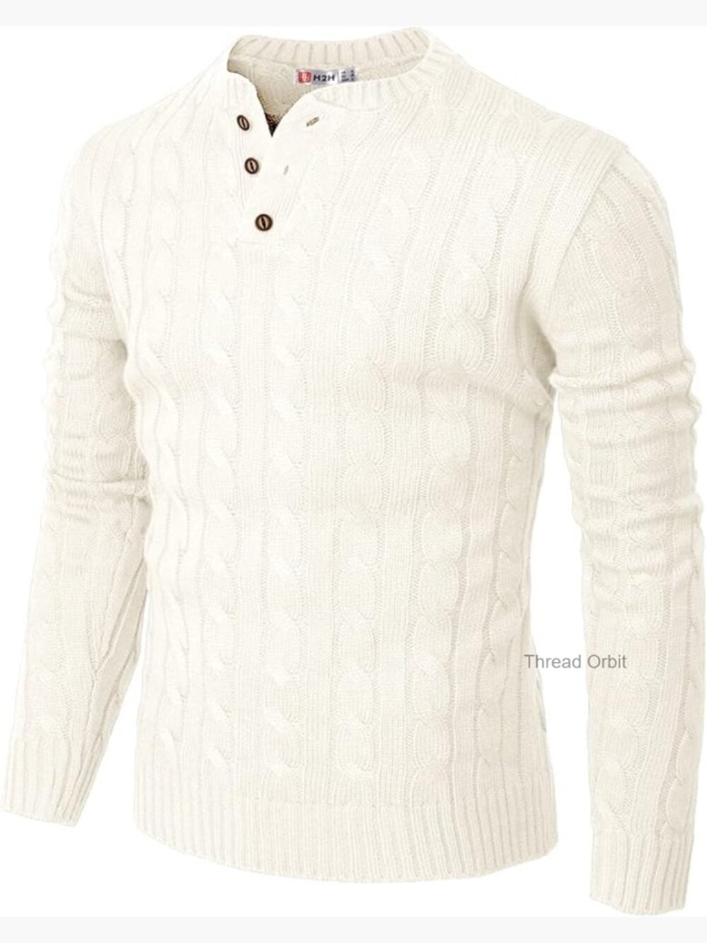Men's Slim Fit Cable Knit Pullover Sweater with Button Closure